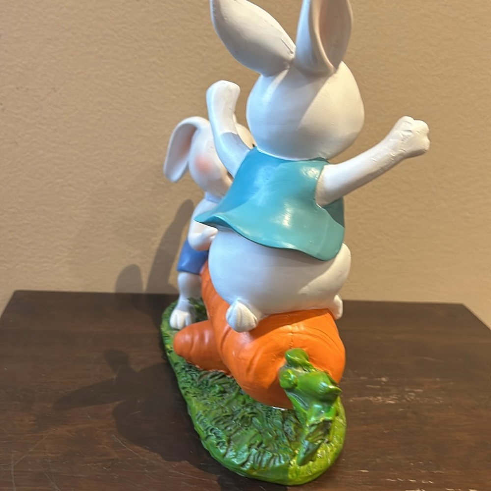 Cute Easter Baby Bunny Playing On A Carrot New 10.5” Tall - Picture 5 of 6